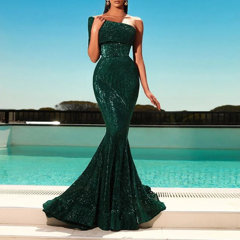 Classic women’s party dress for Christmas parties -Elegant One Off Shoulder Dress