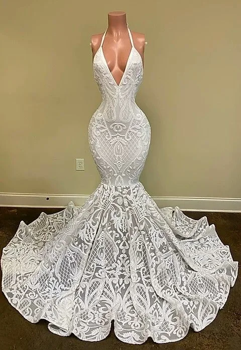 Women’s ruched party dress for a flattering fit -white sparkly lace prom dresses long mermaid halter luxury sexy elegant formal party dresses gh2407 Women’s ruched party dress for a flattering fit -white sparkly lace prom dresses long mermaid halter luxury sexy elegant formal party dresses gh2407
