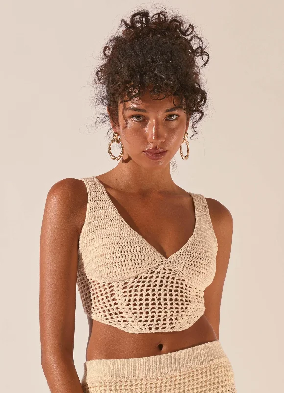 Women’s doll dress with floral patterns -Dreaming Of The Coast Crochet Corset - Seashell
