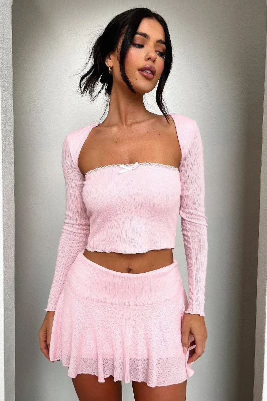 Women’s doll dress with lace sleeves -Pyper Crop - Pink