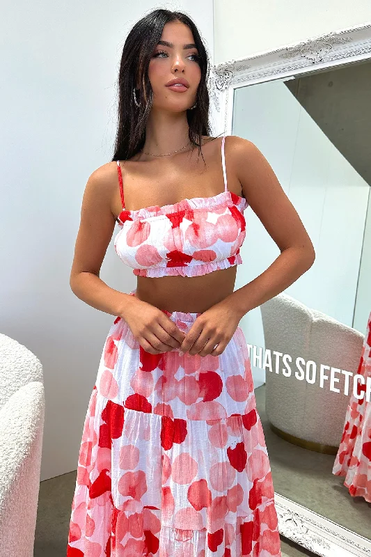Comfortable women’s doll dress styles -Selina Crop - Red / White Print