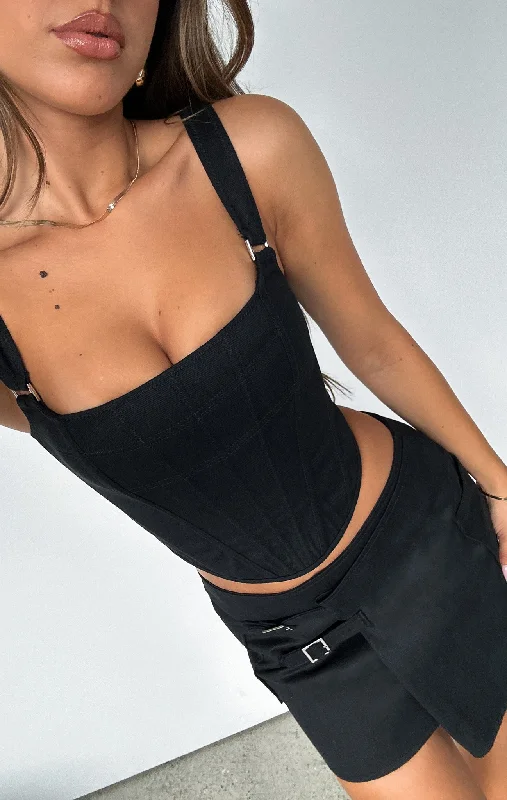 Women’s doll dress with soft pleats -Powerful Woman Bustier Black