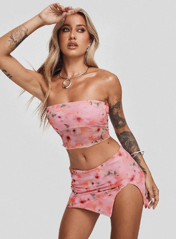 Women’s doll dress with belt and ruffles -Corella Set Digital Pink Floral