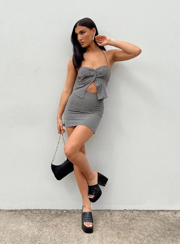 Women’s doll dress for formal evening parties -Luca Set Grey Stripe