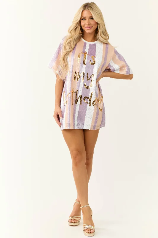 Women's wrap dresses with ruffles-Tea Rose 'It's My Birthday' Sequin Tunic Dress