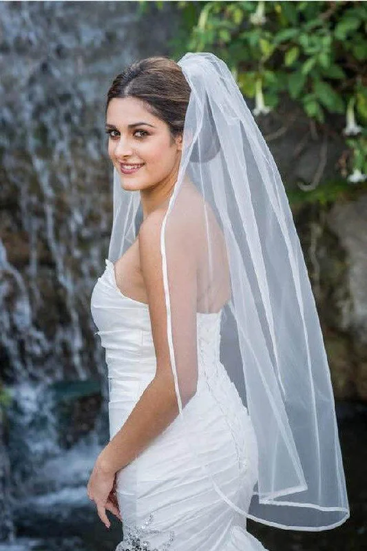 Wedding dress with pleated bodice for feminine look -1T Layer Fingertip Length Tulle Wedding Veils with Satin Trim Edge WV3 Wedding dress with pleated bodice for feminine look -1T Layer Fingertip Length Tulle Wedding Veils with Satin Trim Edge WV3