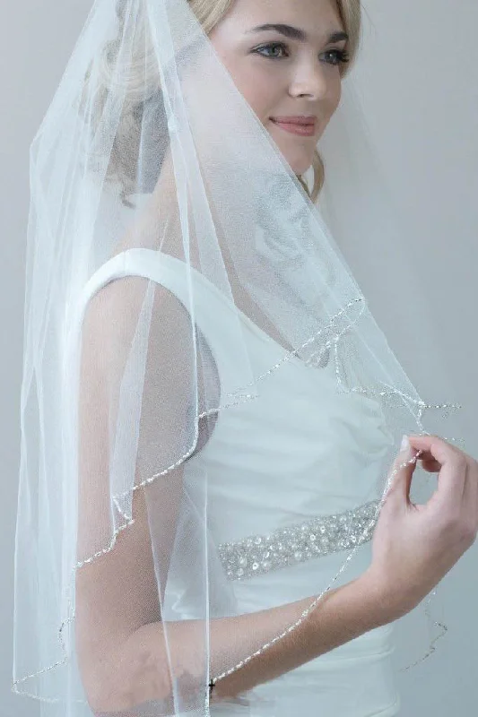 Wedding dress with lace and tulle skirt for volume -2 Layers Beaded Wedding Veils with Blusher Fingertip WV5 Wedding dress with lace and tulle skirt for volume -2 Layers Beaded Wedding Veils with Blusher Fingertip WV5