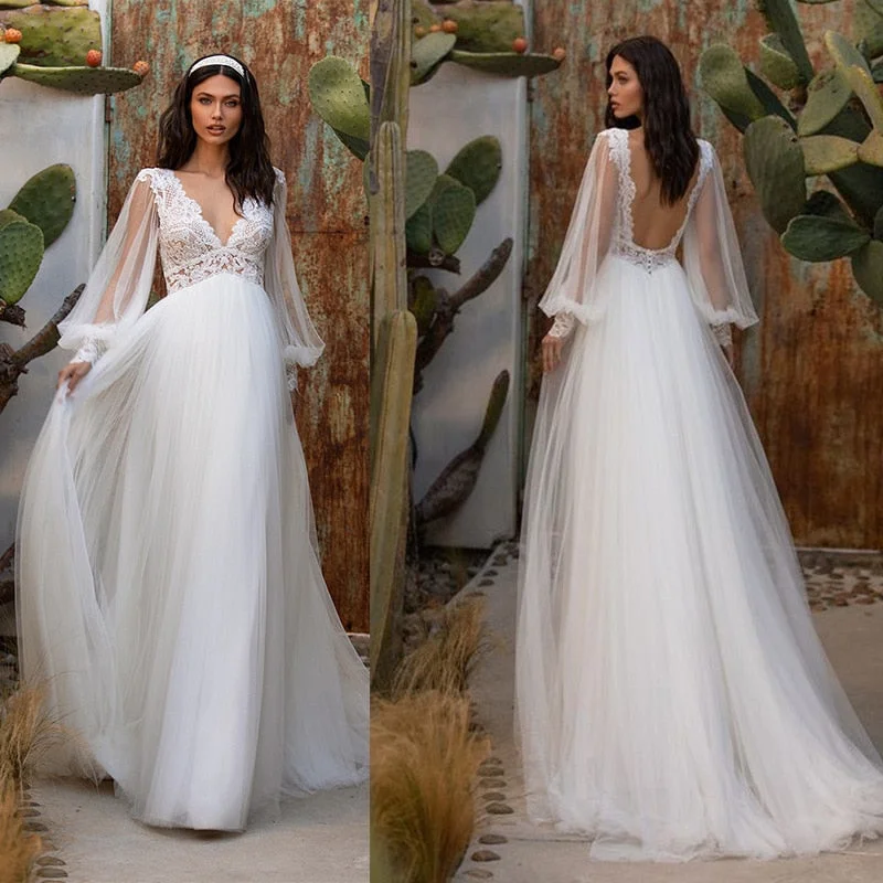 Cinessd 2022 New White Dress Lace V-Neck Wedding Dress Sexy Backless Chiffon A-LINE Summer Fashion Dress Cinessd 2022 New White Dress Lace V-Neck Wedding Dress Sexy Backless Chiffon A-LINE Summer Fashion Dress