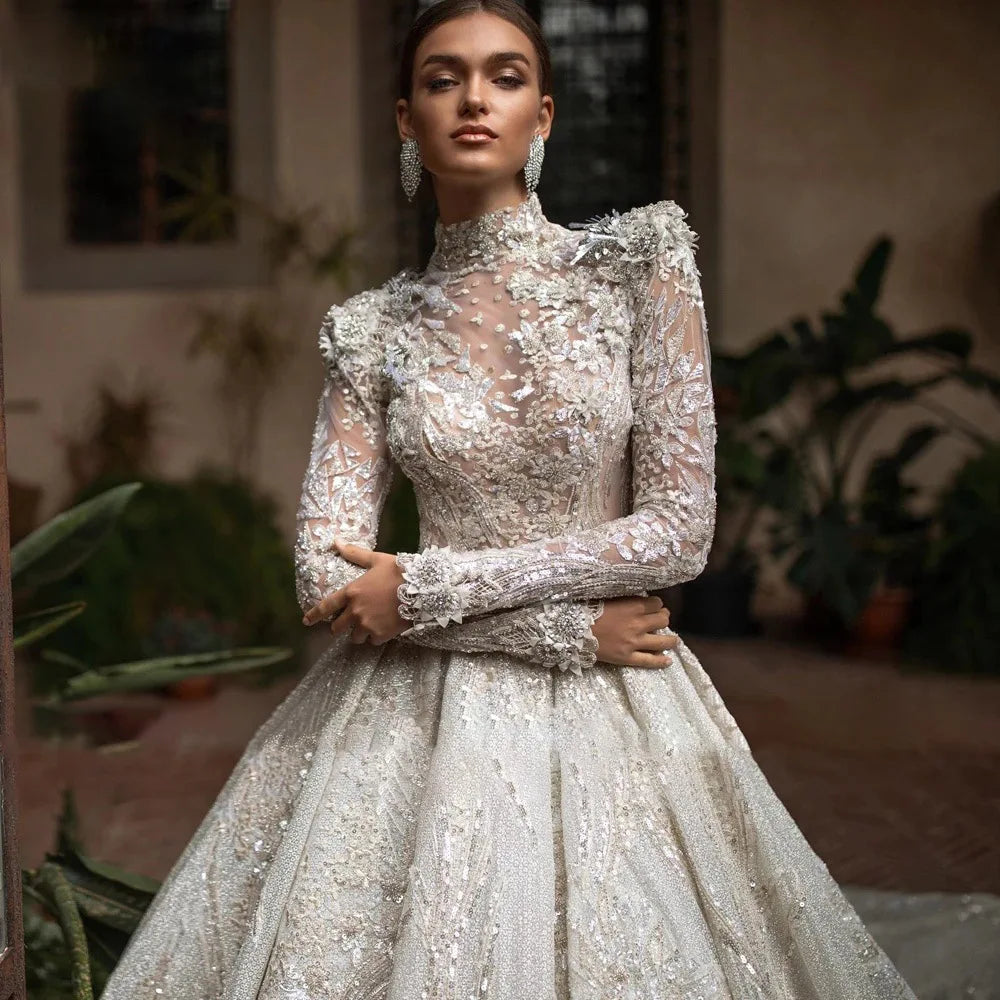 Cinessd 2024 Exquisite A Line Royal Wedding Dresses High Neck Lace Appliques Bridal Gown Customized High Quality Women Clothing Cinessd 2024 Exquisite A Line Royal Wedding Dresses High Neck Lace Appliques Bridal Gown Customized High Quality Women Clothing