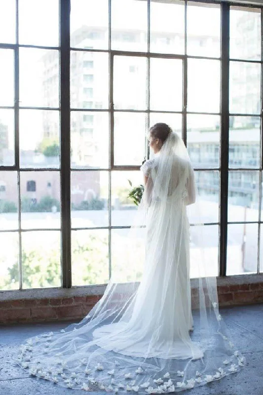 Wedding dress with open lace back for modern look -3D Flowers Towards Bottom Wedding Veils Cathedral Length WV9 Wedding dress with open lace back for modern look -3D Flowers Towards Bottom Wedding Veils Cathedral Length WV9