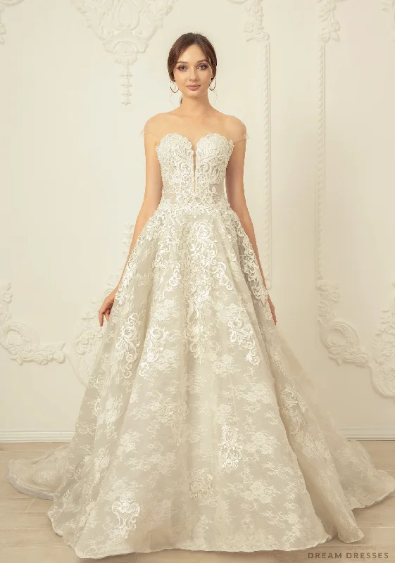 Bridal wedding dresses with lace details -A-line Lace Wedding Dress (#Emily)