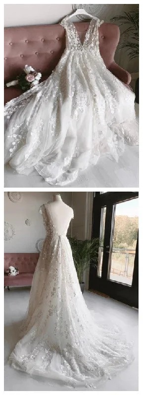 A-line V-neck Long Prom Dresses With Appliques, Backless Beach Wedding Dress cg9288 A-line V-neck Long Prom Dresses With Appliques, Backless Beach Wedding Dress cg9288