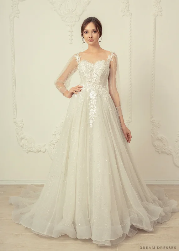 Lace wedding dress with elegant bow detailing -A-line Wedding Dress with Sleeves (#Liana) Lace wedding dress with elegant bow detailing -A-line Wedding Dress with Sleeves (#Liana)