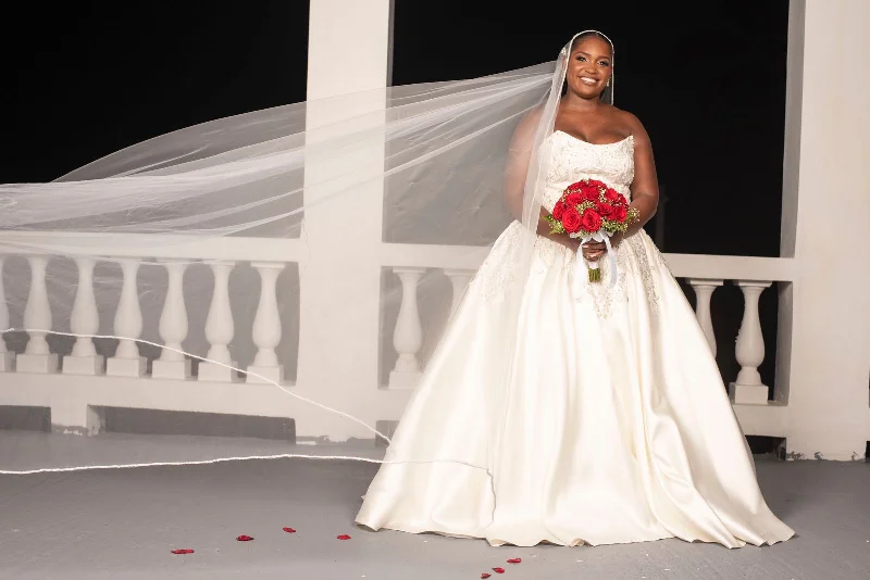 Stylish wedding dress with satin belt -Celestial Bliss