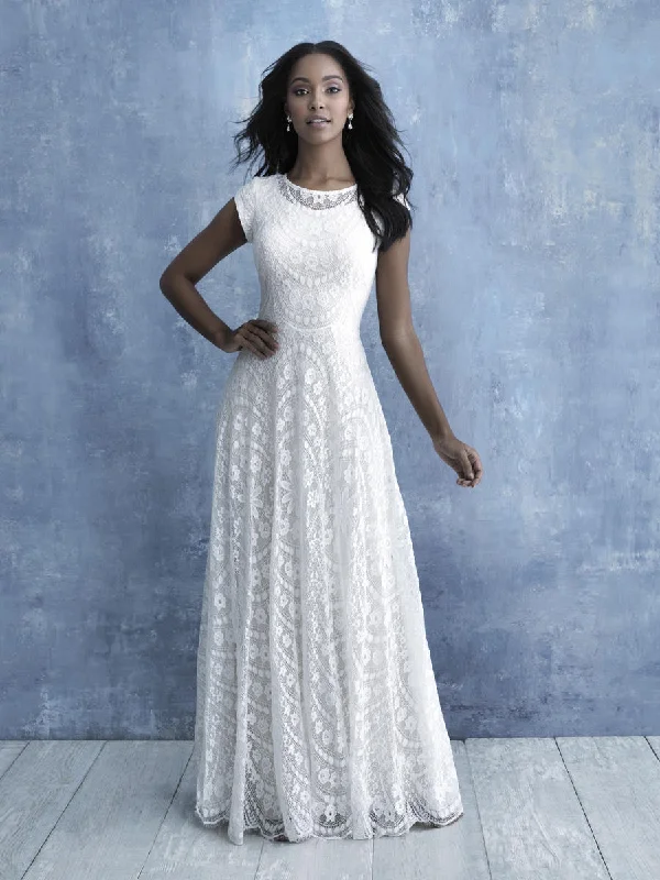 Wedding dress with tulle bodice for airy elegance -Allure Modest Bridals - M637 Sample Gown Wedding dress with tulle bodice for airy elegance -Allure Modest Bridals - M637 Sample Gown