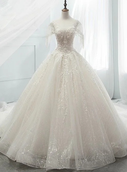 Ball Gown Sequins Tulle Sequins Backless With Beading Wedding Dress Prom Dresses cg22465 Ball Gown Sequins Tulle Sequins Backless With Beading Wedding Dress Prom Dresses cg22465