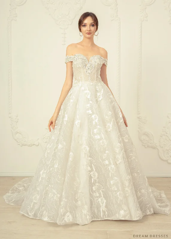 White wedding dress with lace train for romance -Ball Gown Wedding Dress with Rhinestones (#Nicola) White wedding dress with lace train for romance -Ball Gown Wedding Dress with Rhinestones (#Nicola)