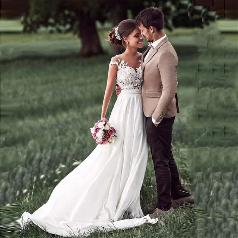Cinessd Back to school outfit Beach Cap-Sleeves White Wedding Dresses Boho Bridal Gown Lace Appliques Bride Dress New Vestido De Noiva Custom Made Robe Cinessd Back to school outfit Beach Cap-Sleeves White Wedding Dresses Boho Bridal Gown Lace Appliques Bride Dress New Vestido De Noiva Custom Made Robe