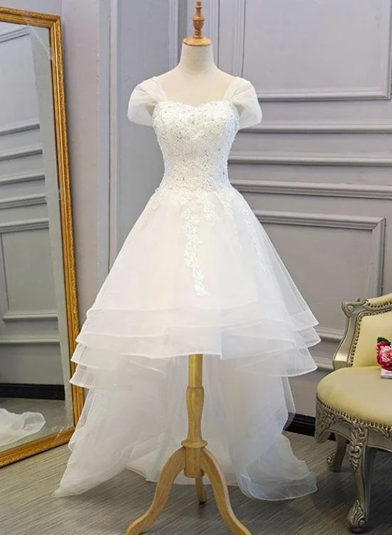 Beautiful Cap Sleeves High Low Layers Tulle Wedding Dress, Simple Prom Dress cg1561 Beautiful Cap Sleeves High Low Layers Tulle Wedding Dress, Simple Prom Dress cg1561