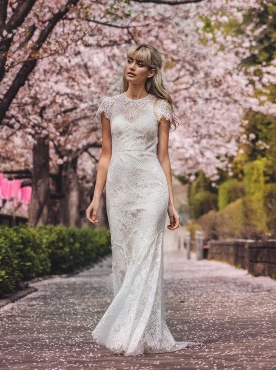 Lace wedding dress with sheer back for modern twist -BHLDN Catherine Deane Lavi Gown Lace wedding dress with sheer back for modern twist -BHLDN Catherine Deane Lavi Gown