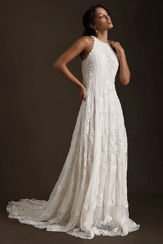 Romantic wedding dress with sheer lace panels -BHLDN Celine Gown