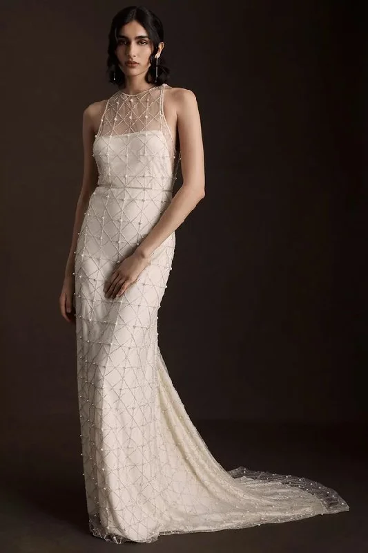 Bridal dress with lace and satin accents for contrast -BHLDN Clemence Gown