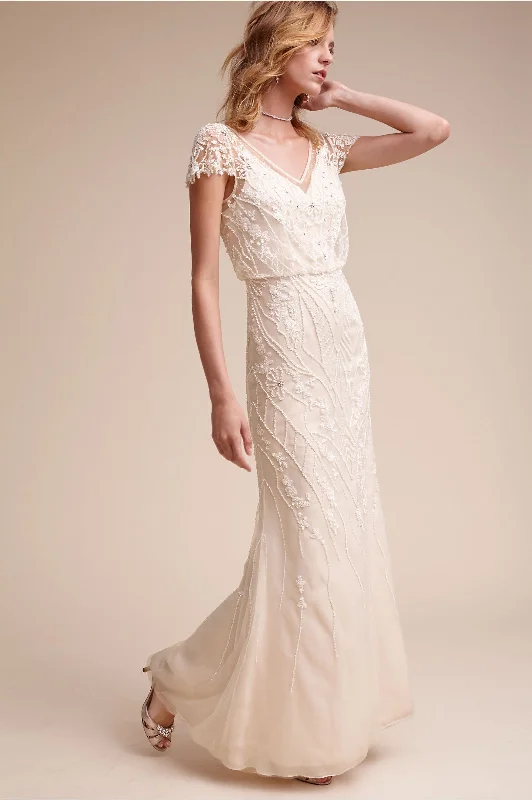 Wedding dress with sheer lace sleeves for soft elegance -BHLDN Etoile Aurora Gown