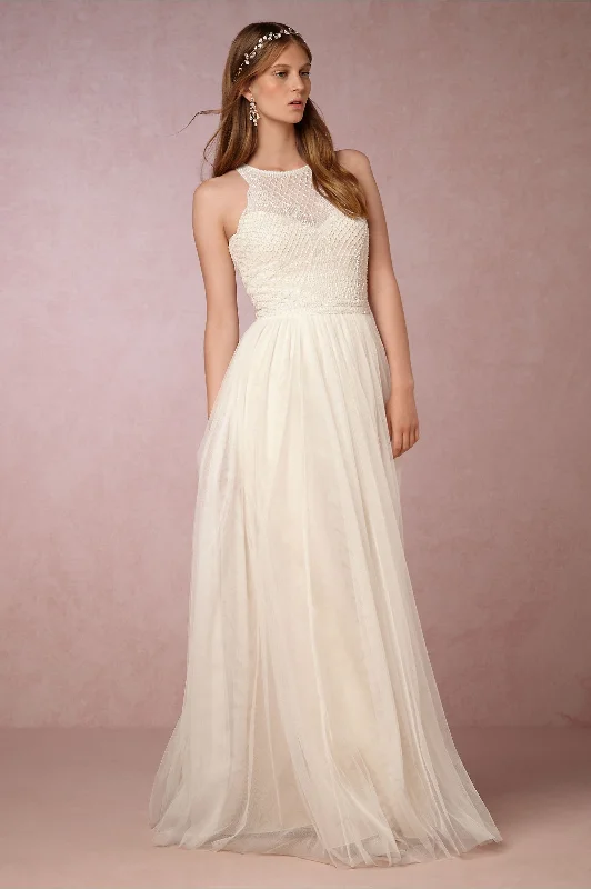 Wedding dress with pleated tulle skirt for volume -BHLDN Etoile Carmela Gown