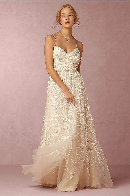 Simple wedding dress with delicate lace sleeves -BHLDN Etoile Gianna Gown