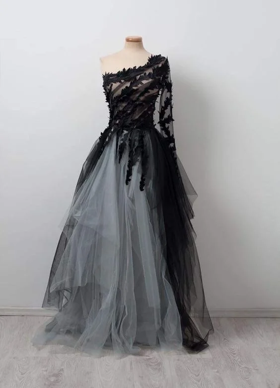 Black Ball Gown Wedding Dresses Tulle one shoulder Wedding Gown Unique prom dress cg11090 Black Ball Gown Wedding Dresses Tulle one shoulder Wedding Gown Unique prom dress cg11090