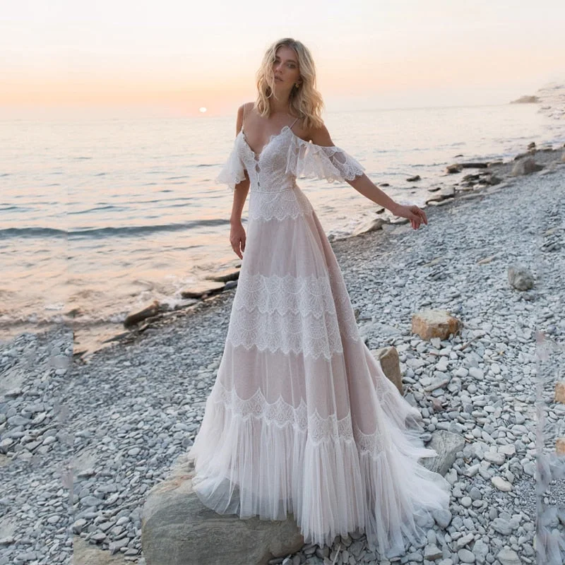 Cinessd Back to school Bohemian Wedding Dresses 2022 Off Shoulder Lace Appliques Bridal Gowns Sexy Backless Beach A Line Wedding Dress Robe De Mariee Cinessd Back to school Bohemian Wedding Dresses 2022 Off Shoulder Lace Appliques Bridal Gowns Sexy Backless Beach A Line Wedding Dress Robe De Mariee