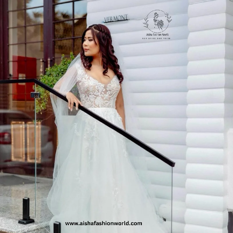 Simple wedding dress with long lace sleeves -Zephyr's Whisper