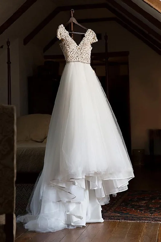 Cap Sleeve Appliques Lace Tulle Wedding Dress, Formal Bridal Gowns prom dress cg22065 Cap Sleeve Appliques Lace Tulle Wedding Dress, Formal Bridal Gowns prom dress cg22065