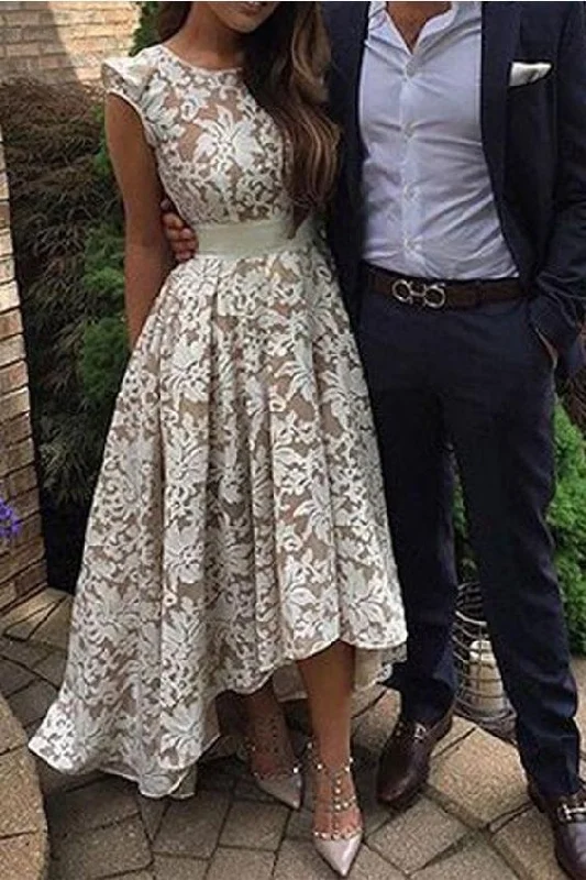 Cap Sleeves Ivory Lace High Low Beach Wedding Dresses Homecoming Dress For Party cg78 Cap Sleeves Ivory Lace High Low Beach Wedding Dresses Homecoming Dress For Party cg78