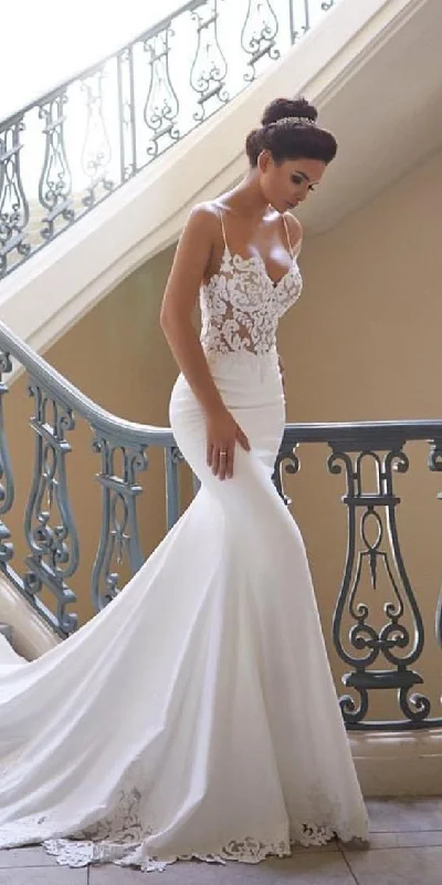 Charming Appliques Lace Mermaid Wedding Dresses with Straps, Sexy Sleeveless prom gown cg1492 Charming Appliques Lace Mermaid Wedding Dresses with Straps, Sexy Sleeveless prom gown cg1492
