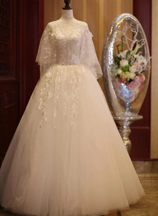 Charming Beautiful Ivory Tulle With Flowers Long Wedding Party Dress, Tulle Simple Wedding Dress Prom Dress Party Dress cg21630 Charming Beautiful Ivory Tulle With Flowers Long Wedding Party Dress, Tulle Simple Wedding Dress Prom Dress Party Dress cg21630