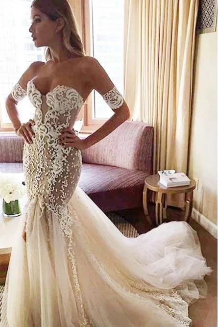 Charming Mermaid Sweetheart Backless Tulle Wedding Dresses with Lace Appliques prom dress cg23184 Charming Mermaid Sweetheart Backless Tulle Wedding Dresses with Lace Appliques prom dress cg23184