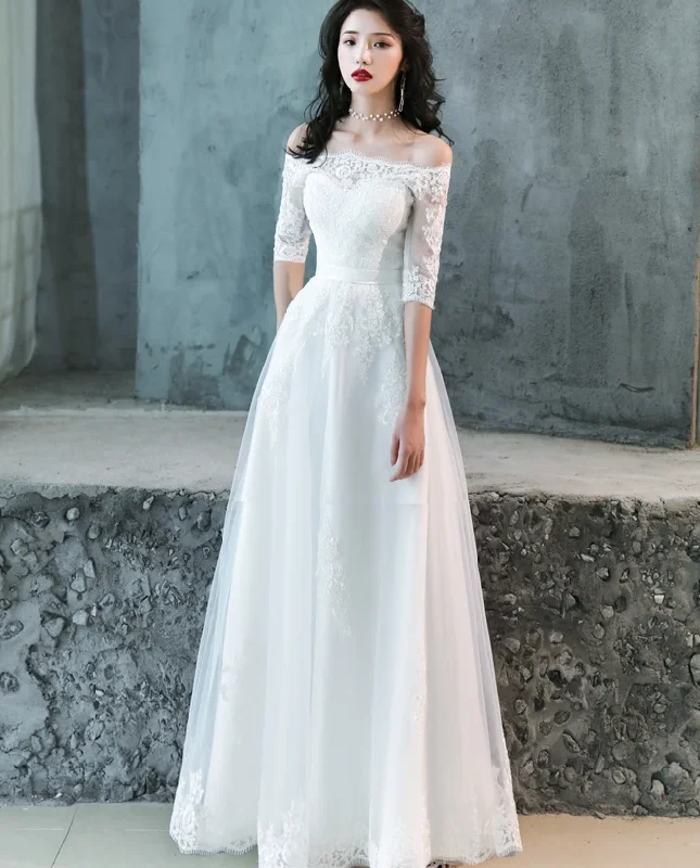 Charming Simple Tulle White Short Sleeves Wedding Dress With Lace, A-Line Party Dress prom dress A line evening dress cg17842 Charming Simple Tulle White Short Sleeves Wedding Dress With Lace, A-Line Party Dress prom dress A line evening dress cg17842