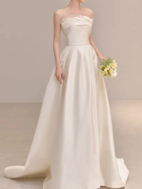 Cinessd Simple White Satin Split Wedding Dress Train A Line Wedding Dresses Women Traje Novia Vestido Noiva Strapless Bride Gown Cinessd Simple White Satin Split Wedding Dress Train A Line Wedding Dresses Women Traje Novia Vestido Noiva Strapless Bride Gown