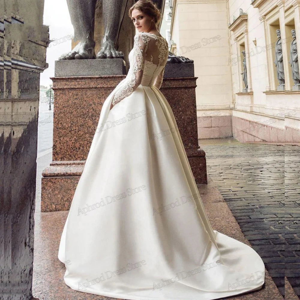 Cinessd Classic Wedding Dresses For WomenVintage Bridal Gowns Lace Appliques Satin Robes For Party Vestidos De Novia 2025 Customized Cinessd Classic Wedding Dresses For WomenVintage Bridal Gowns Lace Appliques Satin Robes For Party Vestidos De Novia 2025 Customized