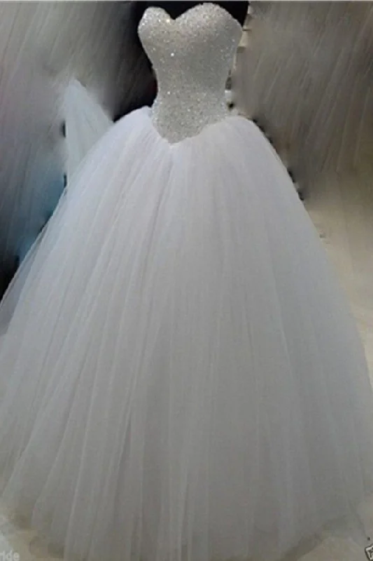 Classic wedding dress with off-the-shoulder neckline -Classy White Ball Gown Long Beaded Sweetheart Lace Up Wedding Dress W26 Classic wedding dress with off-the-shoulder neckline -Classy White Ball Gown Long Beaded Sweetheart Lace Up Wedding Dress W26