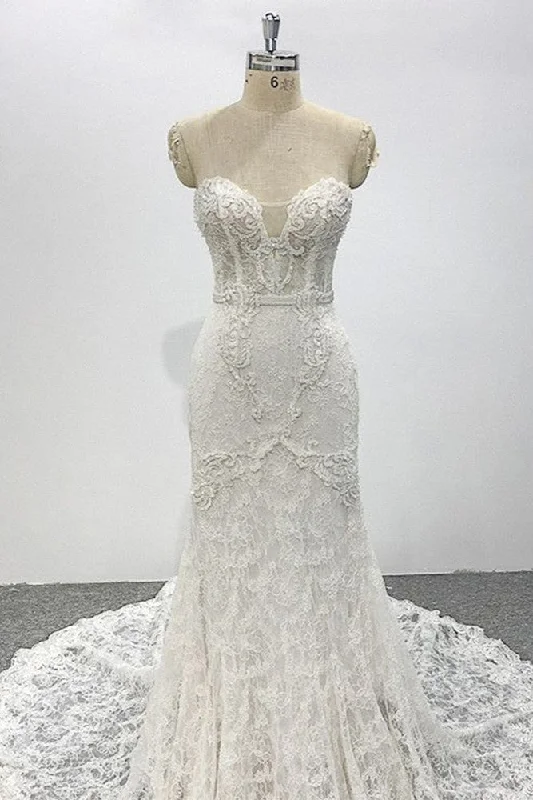 Wedding dress with flattering empire waist -Ivory Strapless Lace Sleeveless Wedding Dress Wedding dress with flattering empire waist -Ivory Strapless Lace Sleeveless Wedding Dress