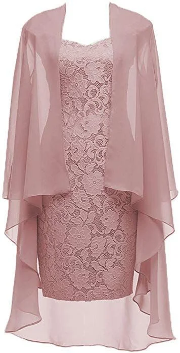 Dusty Pink Short Lace Mother of the Bride Dress with Jacket Formal prom Gowns cg6520 Dusty Pink Short Lace Mother of the Bride Dress with Jacket Formal prom Gowns cg6520