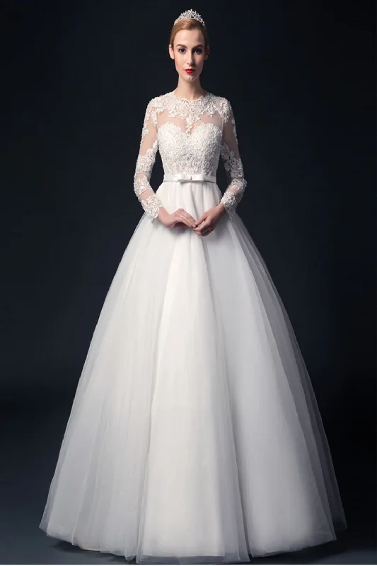 Wedding dress with sweetheart neckline for romantic feel -Handmade Puffy Long Sleeves Lace Wedding Dresses W19 Wedding dress with sweetheart neckline for romantic feel -Handmade Puffy Long Sleeves Lace Wedding Dresses W19