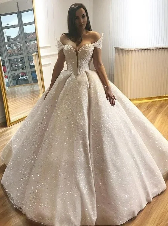 Elegant Prom Dress, Ball Gown Off-the-Shoulder Floor Length Lace Wedding Dress with Beading cg7010 Elegant Prom Dress, Ball Gown Off-the-Shoulder Floor Length Lace Wedding Dress with Beading cg7010
