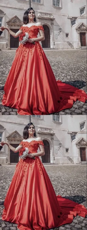 Elegant red wedding dresses ball gown lace beaded off the shoulder for bride Prom Dress cg16361 Elegant red wedding dresses ball gown lace beaded off the shoulder for bride Prom Dress cg16361