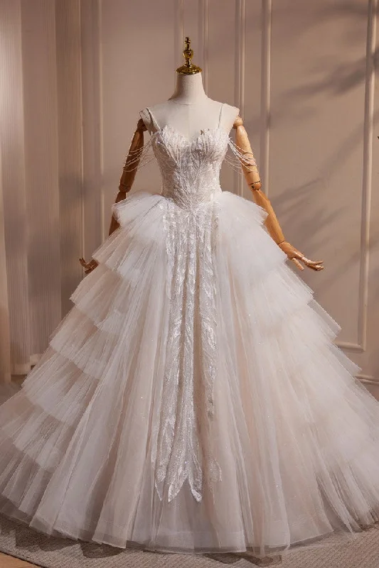 Wedding dress with sequined skirt for extra sparkle -Elegant Spaghetti Straps Layered Beading Wedding Dress Wedding dress with sequined skirt for extra sparkle -Elegant Spaghetti Straps Layered Beading Wedding Dress