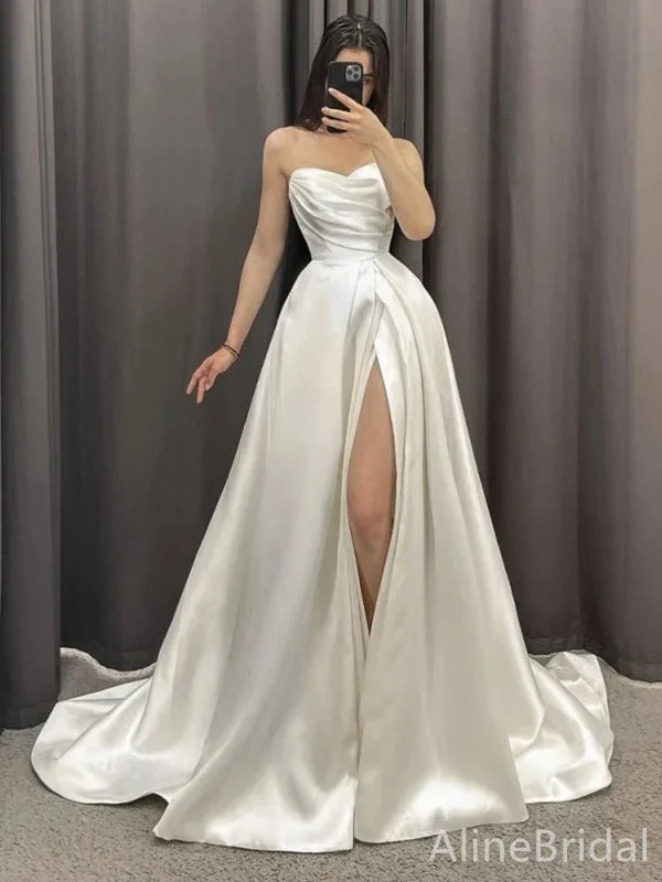 Wedding dress with structured skirt for dramatic look -Elegant Sweatheart Strapless Split Side A-line Long Wedding Dresses,WD3080 Wedding dress with structured skirt for dramatic look -Elegant Sweatheart Strapless Split Side A-line Long Wedding Dresses,WD3080