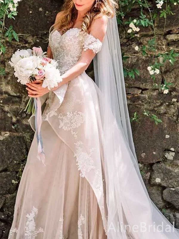 Wedding dress with dramatic pleats for structured look -Gorgeous Sweatheart Off-Shoulder Strapless A-line Long Wedding Dresses,WD3065