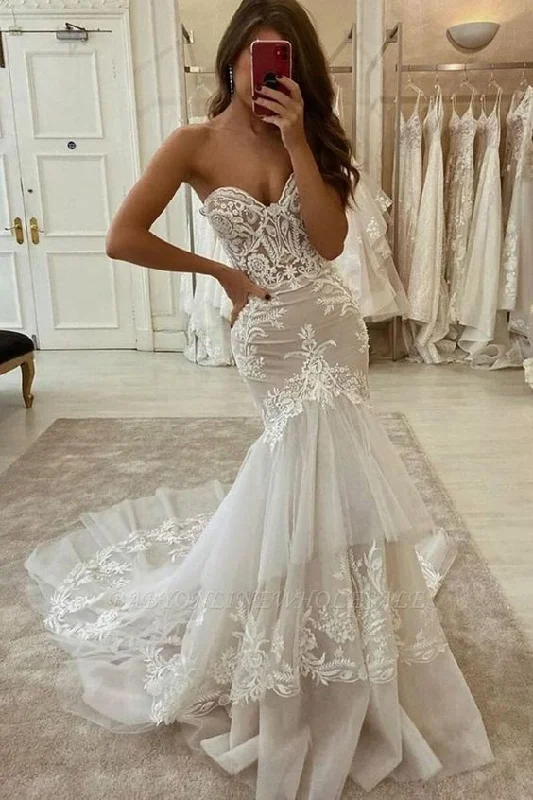 Elegant Sweetheart Tulle Lace Mermaid Wedding Dress Two-layer Trailing prom dress cg23534 Elegant Sweetheart Tulle Lace Mermaid Wedding Dress Two-layer Trailing prom dress cg23534